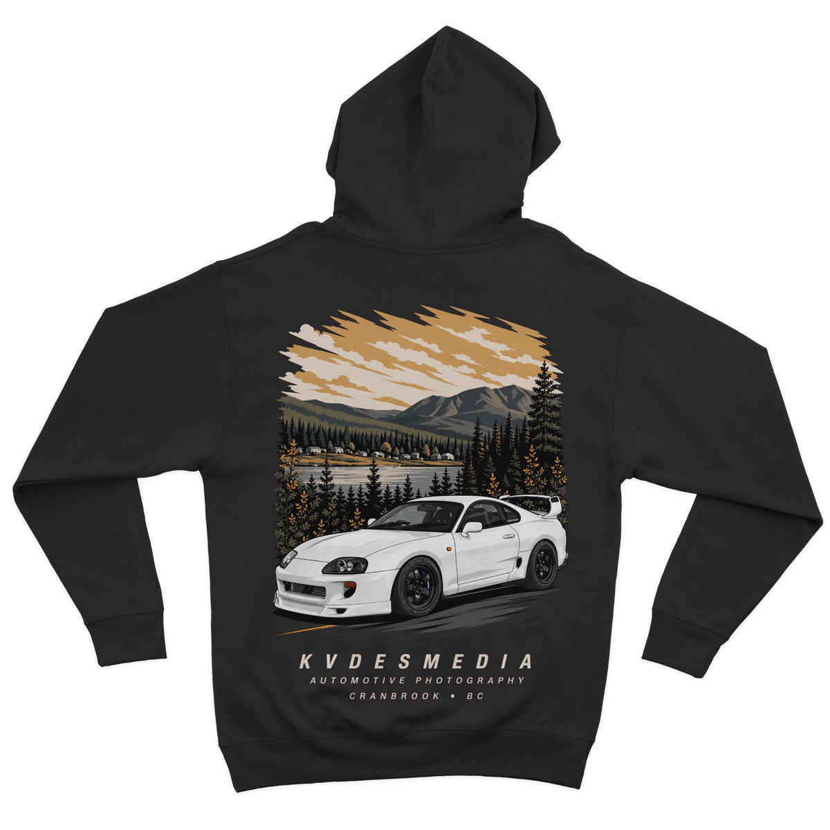 Aspect x KVDESMEDIA black Supra hoodie back view with graphic